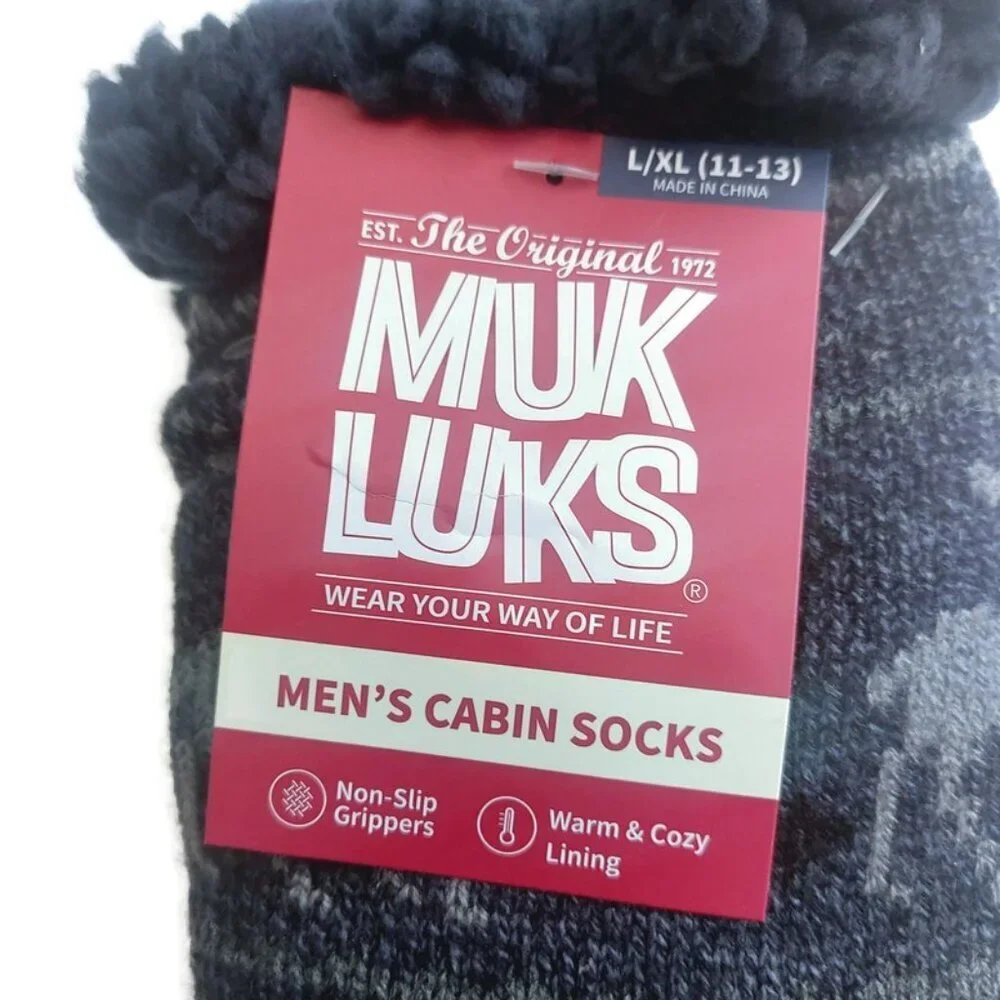 MUK LUKS Mens Cabin Socks L/XL Shoe Size 11/13 Blue Moose Multi Warm and Cozy RT - Picture 2 of 5